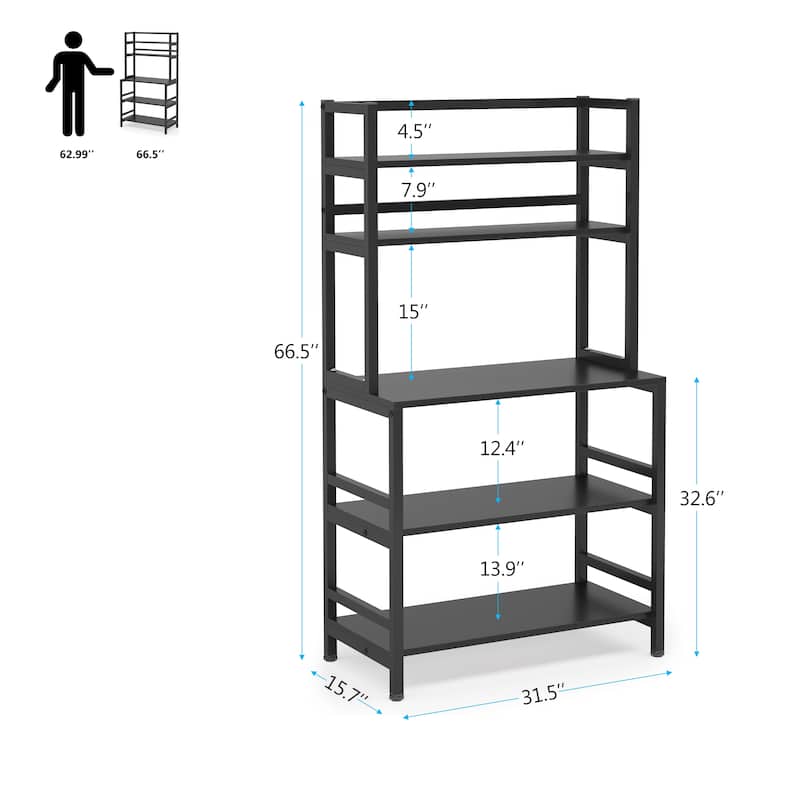 Brown/ Black Kitchen Bakers Rack Industrial Microwave Oven Stand,White 5-Tier Utility Storage Shelf,Kitchen Stand with Hutch