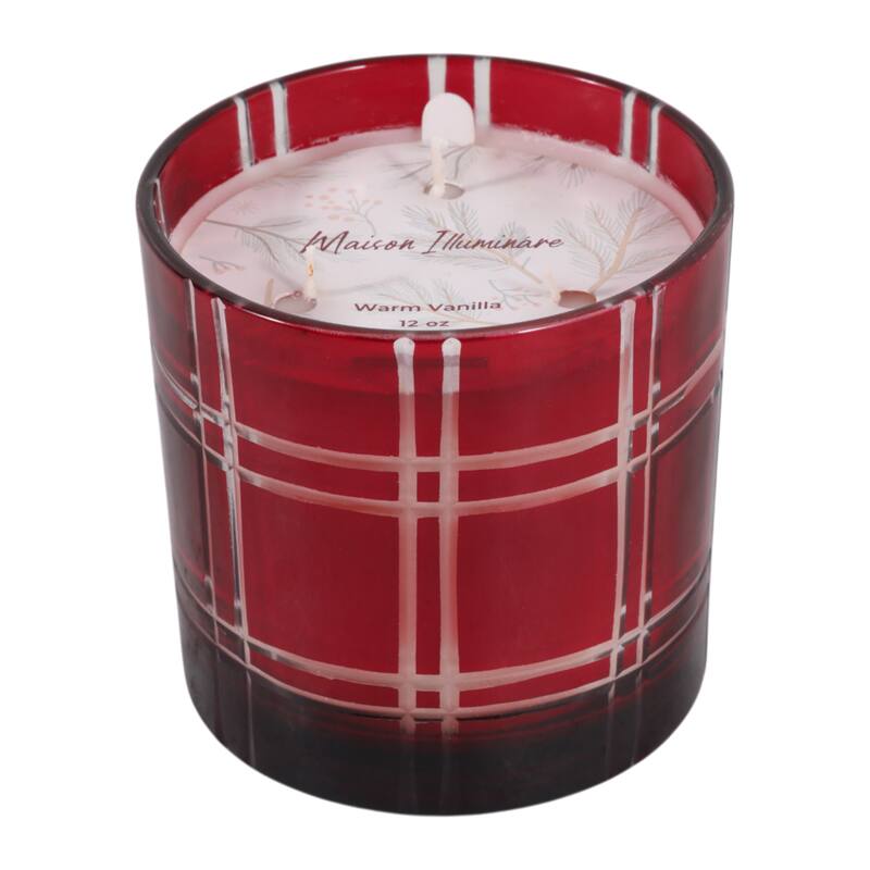 Decorative Glass Wax Warm Vanilla Scented Candle - 4", Red & White - 4.0"