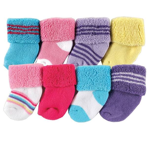 slide 2 of 2, Luvable Friends Baby Girl Newborn and Baby Terry Socks, Pink Purple Pink Purple - 0-6 Months