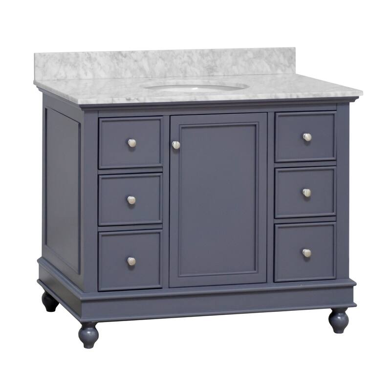 KitchenBathCollection Bella 42" Bathroom Vanity with Carrara Marble Top