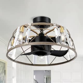 25" Matte Black Crystal Cage Chandelier Ceiling Fan with Remote
