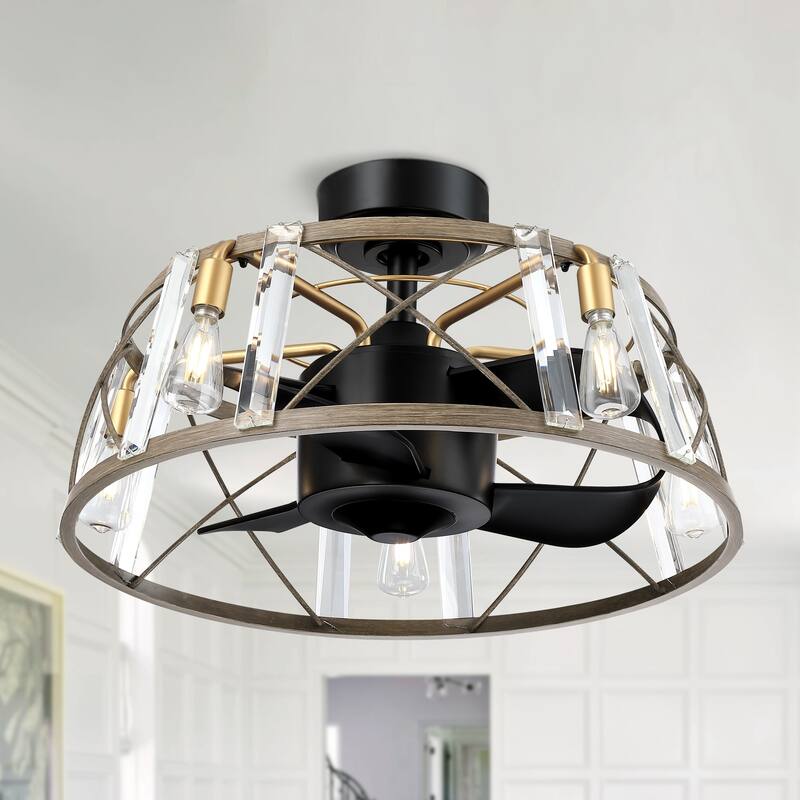 Farmhouse Black 3-Blade Modern Caged Fandelier Ceiling Fan with Remote - 23-in W