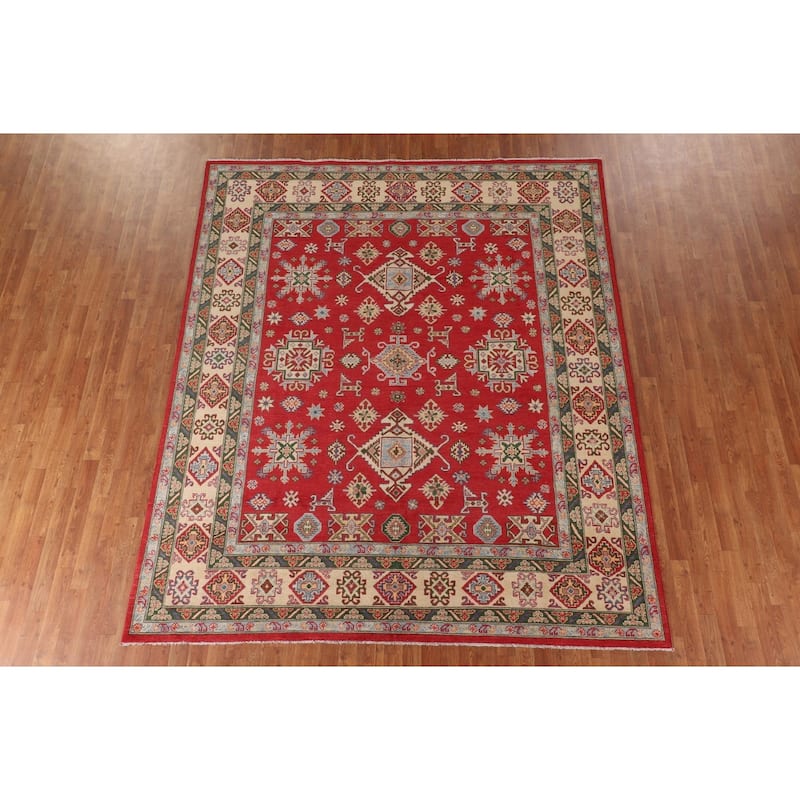 Red Kazak Area Rug Handmade Oriental Wool Carpet - 8'1"x 9'9"