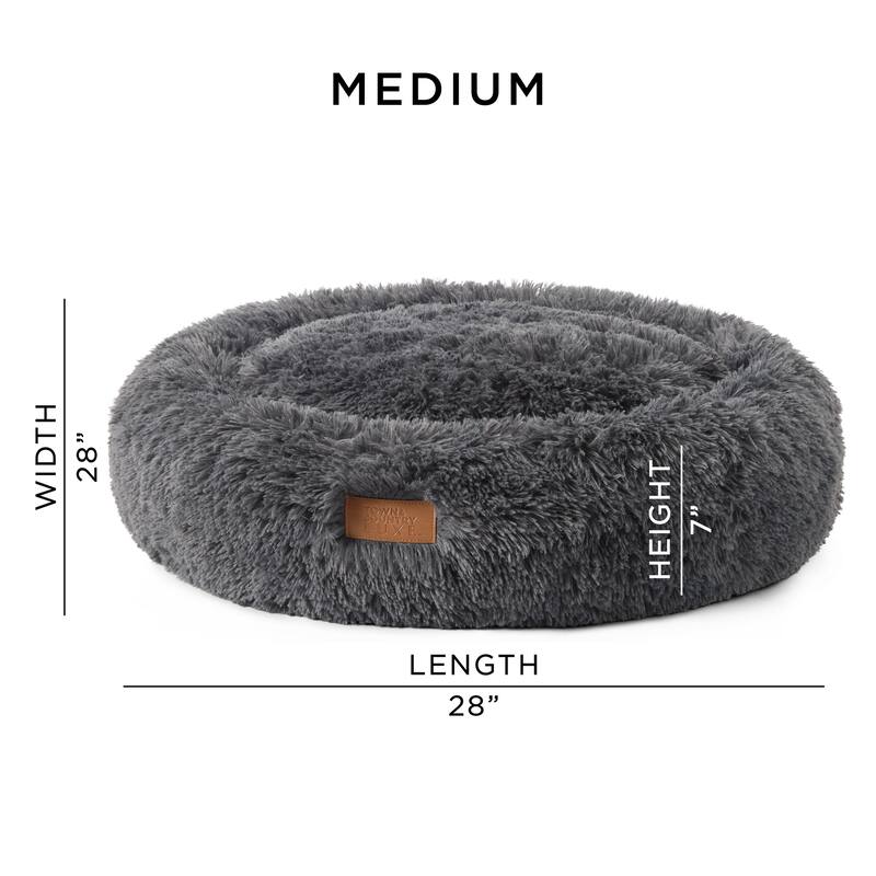 TOWN & COUNTRY LUXE CuddleTown Fuzzy Solid Donut Pet Bed Brown Round Bed