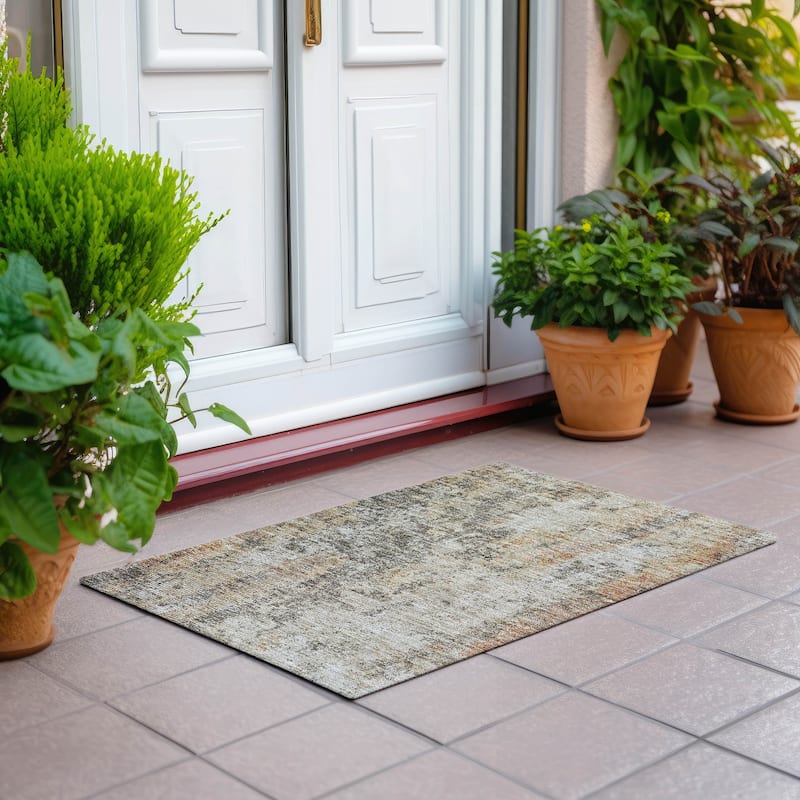 Machine Washable Indoor/ Outdoor Abstract Contemporary Chantille Rug