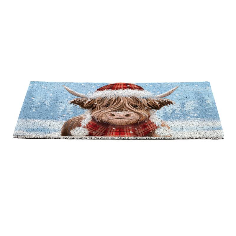 Holiday Highland Cow PVC Door Mat - 28" x 16"