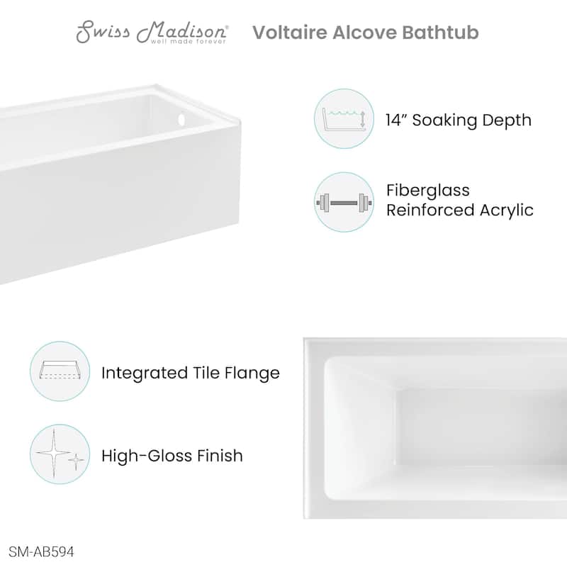 Voltaire 60" X 32" Alcove Bathtub with Apron