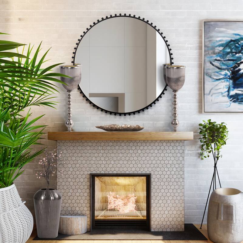 Allan Andrews Hand Forged Round Beaded Metal Framed Mirror - 34"D