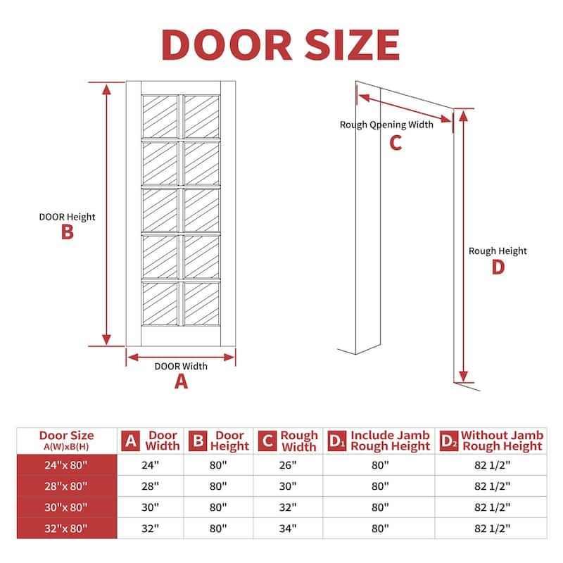 10-Lite Clear Glass Slab Interior Doors Solid Wood White Pre-Finished