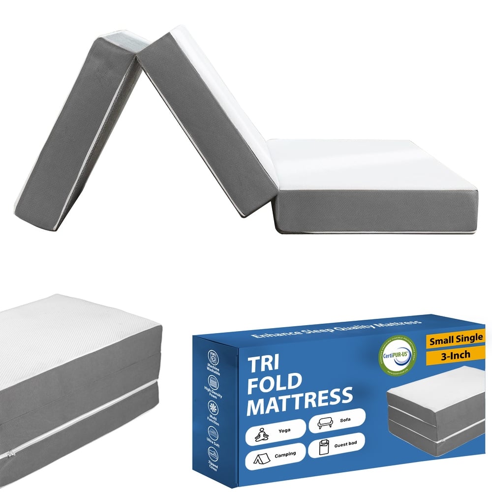 ONETAN, Folding Mattress, 3", 4" & 5" Gel Memory Foam Portable Tri-fold Mattress.