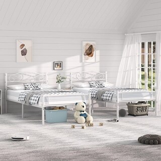 VECELO Modern Twin Size Metal Kids Bed Frame Without Box Spring, Twin Size Bed Set of 2
