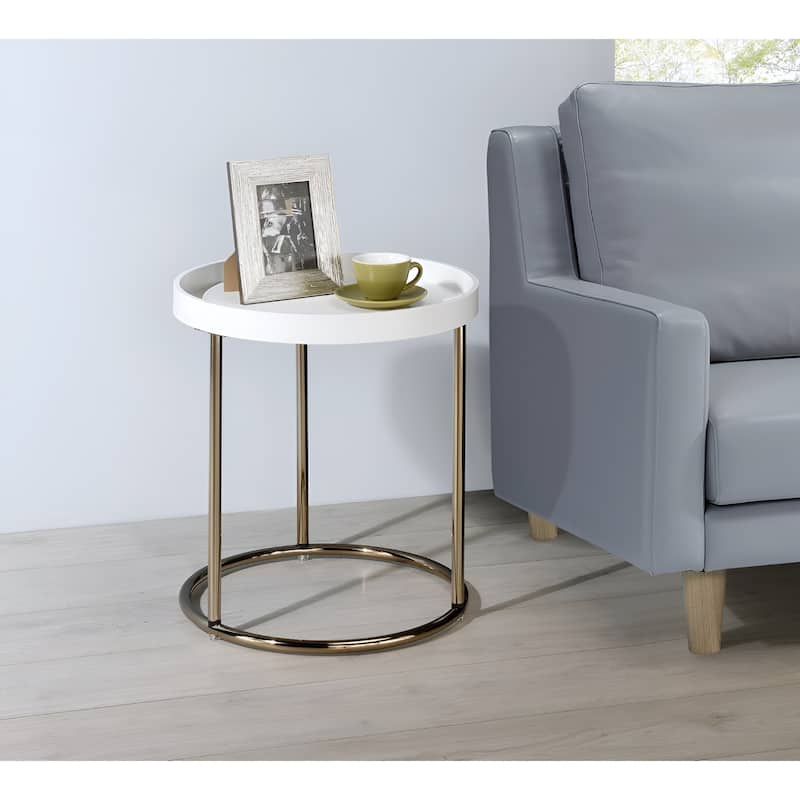 22" Copper And White Round End Table - White and Copper