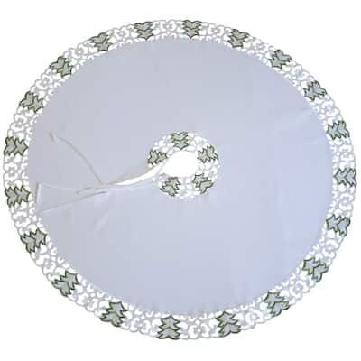 Tannenbaum Embroidered Cutwork Christmas Round Tree Skirt, 48-Inch