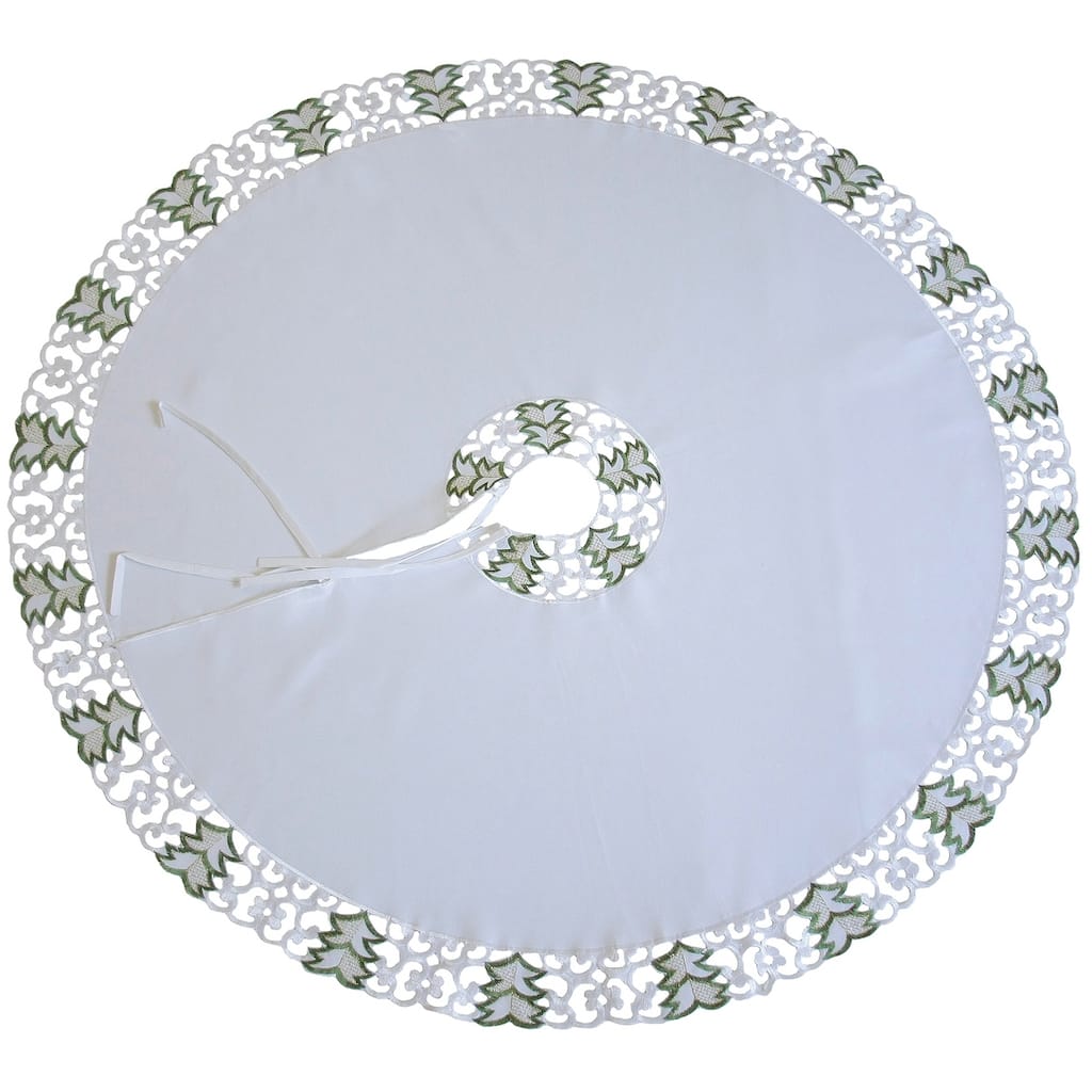 Tannenbaum Embroidered Cutwork Christmas Round Tree Skirt, 48-Inch