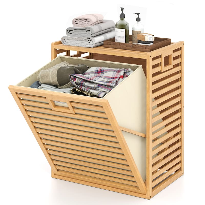 Gymax Large Tilt-out Laundry Hamper w/ Wide Top & Tilt-out Basket Side