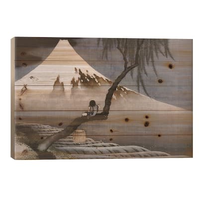 Boy on Mt Fuji Print On Wood by Katsushika Hokusai - Multi-Color