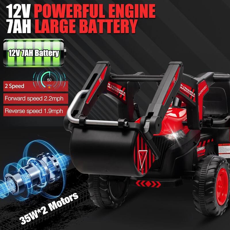 12V Kids 3 in 1 Ride on Excavator & Tractor with Detachable Trailer