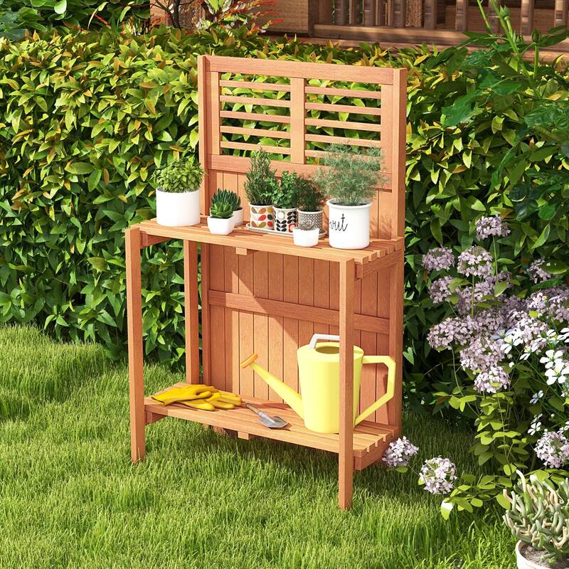 Costway Wood Potting Bench Waterproof Garden Table with 2-Tier Open - See Details