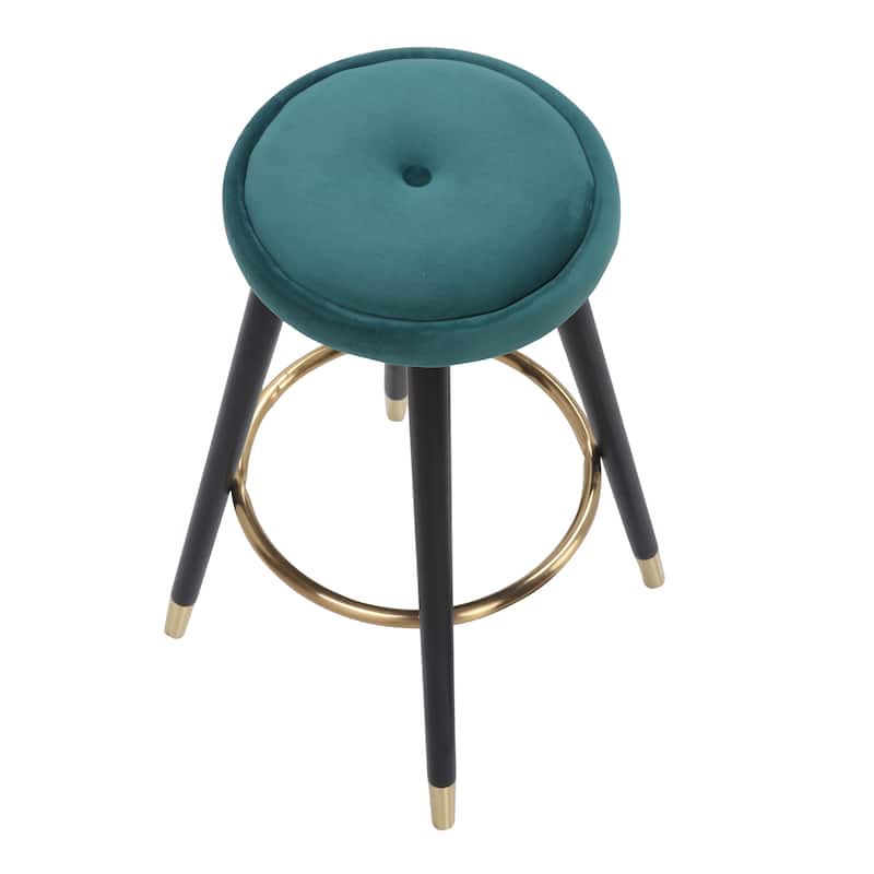 Cavalier Counter Stool Black Wood Green Velvet Upholstery - Set of 2 - 15.25"Lx15.25"Wx26"H