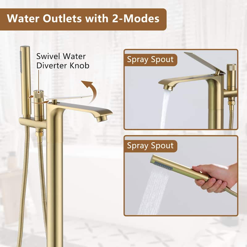 Bathtub Faucet, Floor Mount Free Standing Bathtub Faucet Tub Filler w/ Handheld Shower