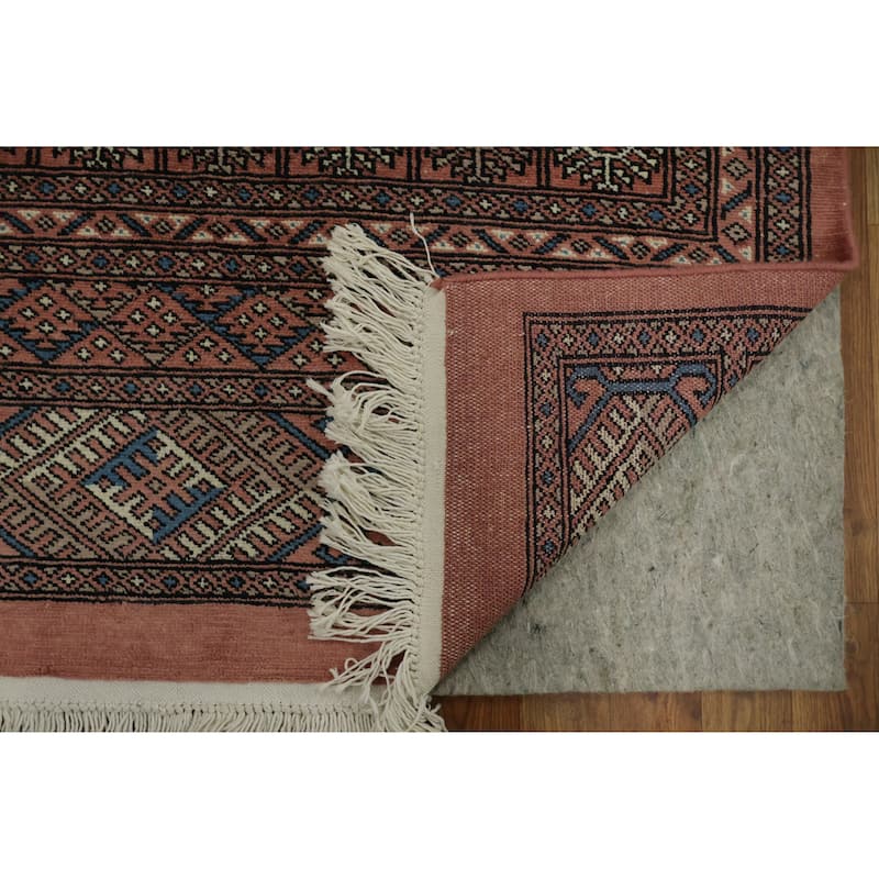 Hand Knotted Oriental 100% Wool Carpet Traditional Tribal Pink Bokhara Area Rug - 11' 2'' X 8' 4''