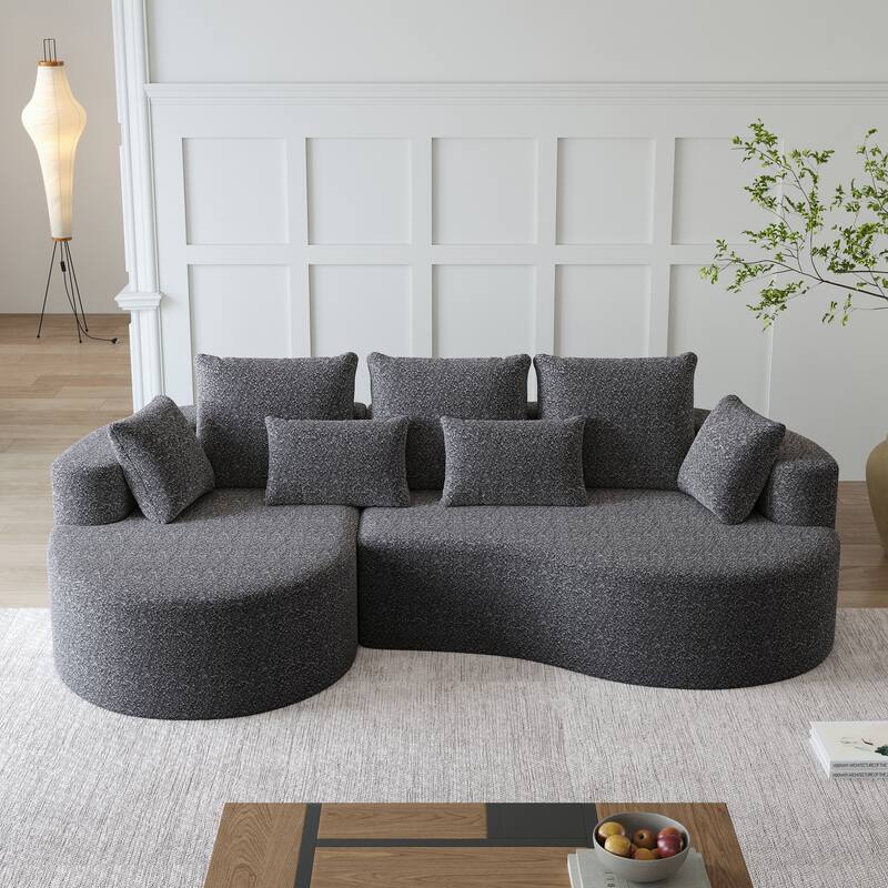 L-Shaped Curved Cloud Sectional Couch, Oversized Chenille Upholstered 4-Seater Sofa, Full Compressed Corner Sofa with 7 Pillows