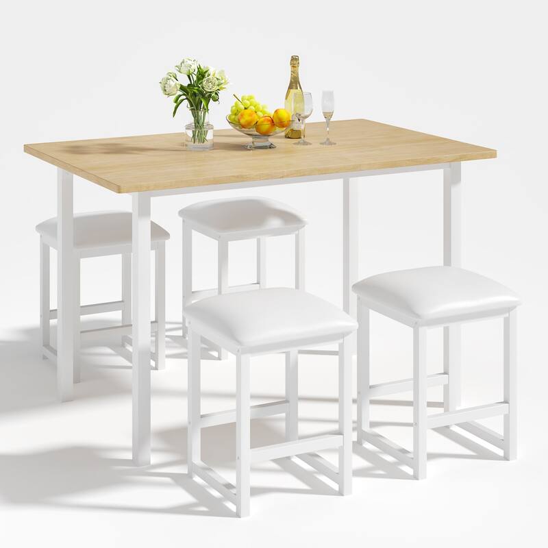 VECELO 5-Piece Dining Table Set with Black PU Leather Stools Space-Saving Rectangle Dining Set for Small Spaces Apartments