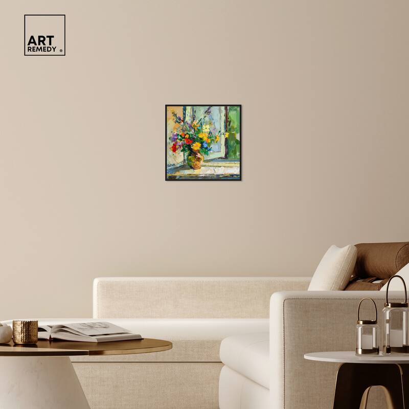 Art Remedy Vase By The Window Framed Impressionism 1 Piece Canvas Wall Art /Monet And Van Gogh Inspired Art