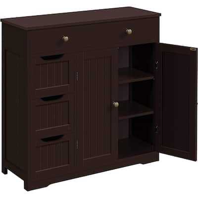 Bathroom Free-Standing Floor Cabinet, Practical Large Storage Cabinet with 4 Drawers and 2 Doors for Kitchen, Entrance Area