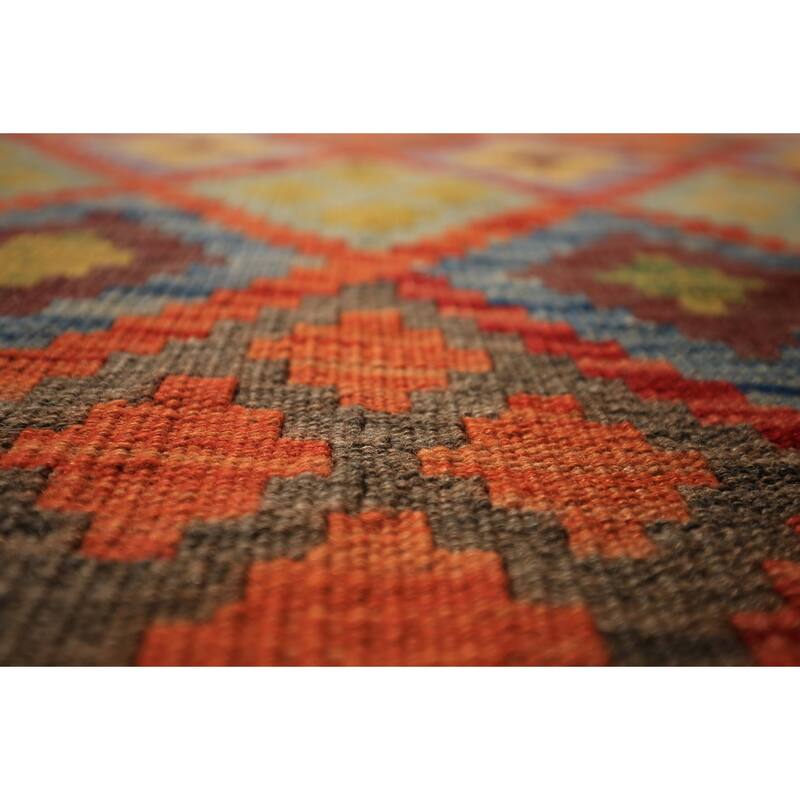 Trellis Geometric Kilim Oriental Large Rug Flatweave Wool Carpet - 10'4" x 16'0"