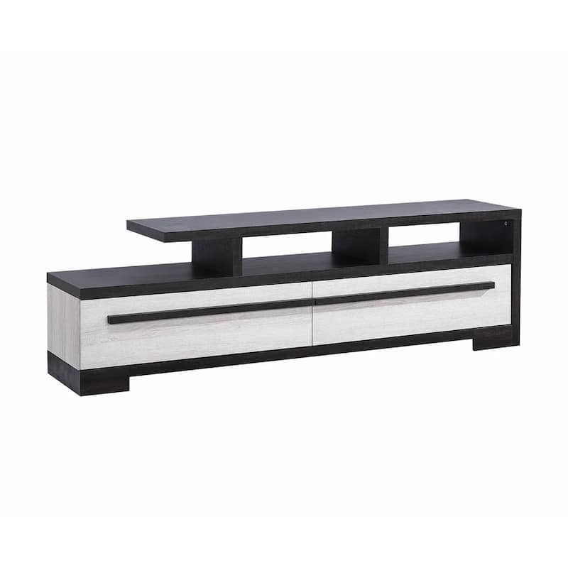 Ruthe TV Stand Media Cabinet with 2 Drawers, Shelves, Black and White Wood