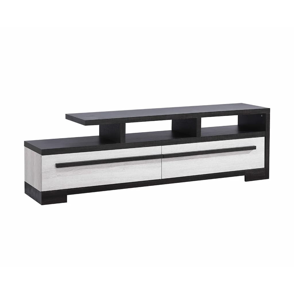 Ruthe TV Stand Media Cabinet with 2 Drawers, Shelves, Black and White Wood