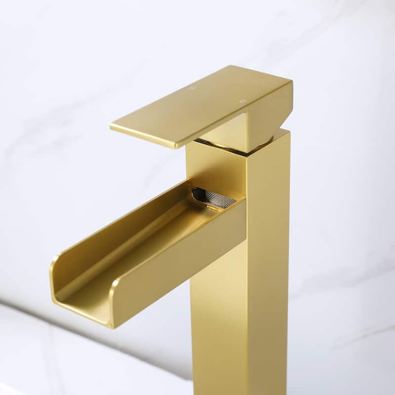 Single Handle Single Hole Bathroom Vessel Waterfall Faucet With Deckplate Included