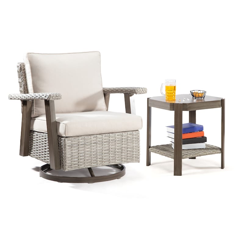 Cozywor Wicker Patio Rocking Chair Swivel Lounge Chair