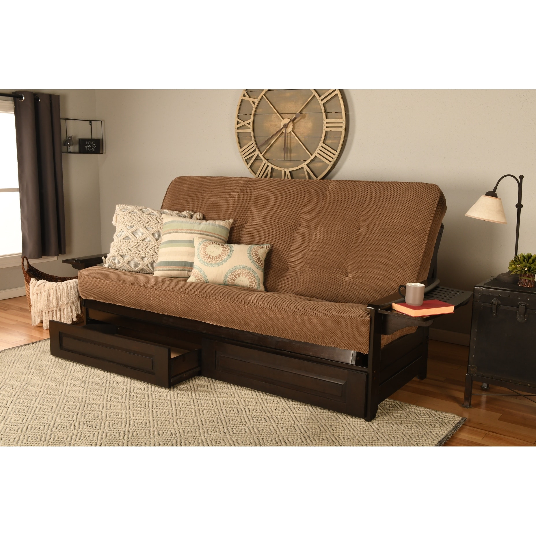 Somette Phoenix Queen-size Storage Futon Set in Espresso Finish with Marmont Mattress