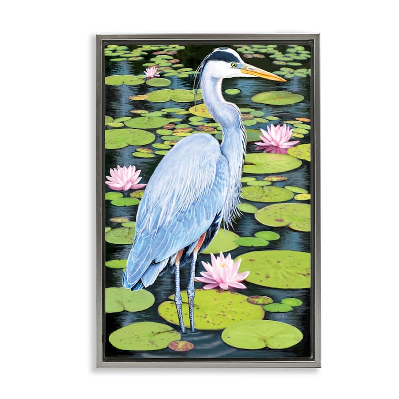 Stupell Heron Among Pond Lilies Framed Floater Canvas Wall Art Design By Rosiland Solomon - 21 x 31 - Grey