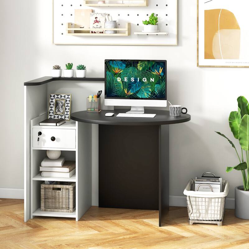 Costway Front Reception Counter Desk Checkout Office Desk with Open