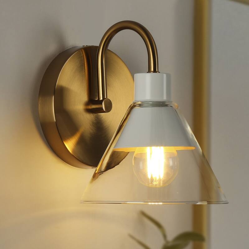 Seticy Modern 1-light Accent Wall Sconce White Gold Bathroom Vanity Lights with Flared Glass
