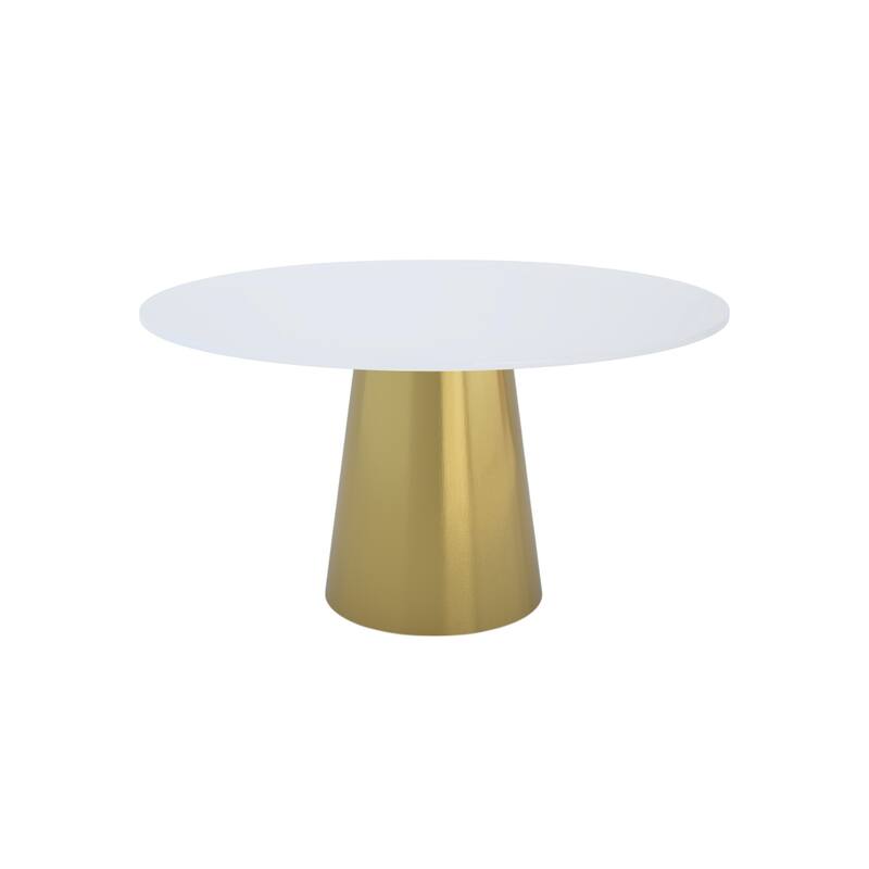 HomeRoots 54" Gray White and Gold Marble and Metal Pedestal Base Round Top Dining Table - 54.00 in. x 30.00 in. x 54.00 in.