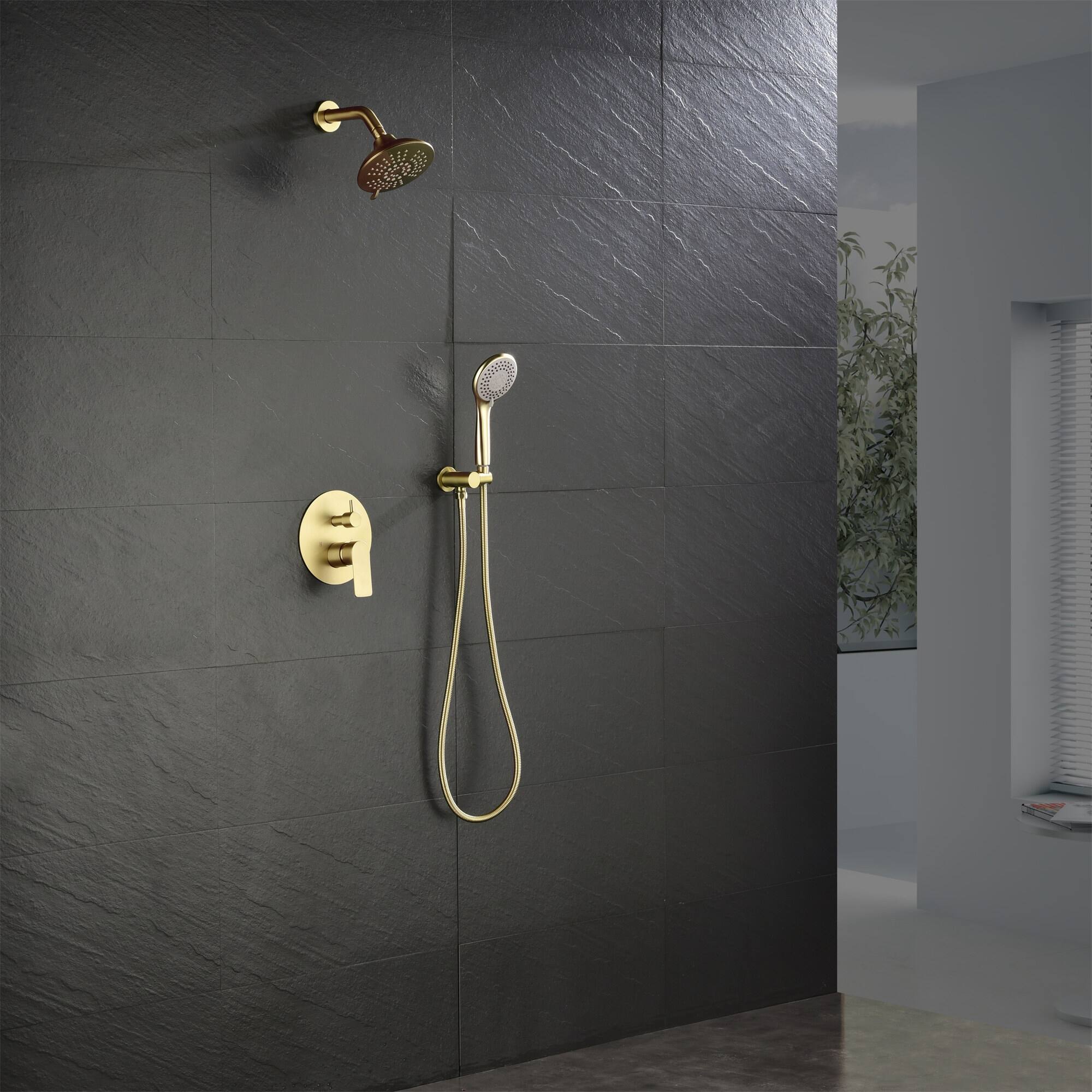 Wall Mount Shower Faucet With Hand Shower, Brushed Gold Shower System