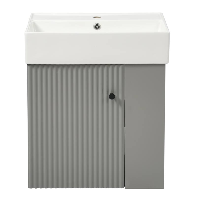 21.6 inch Modern Floating Bathroom Vanity with Ceramic Basin - Perfect for Small Bathrooms, Right Side Storage