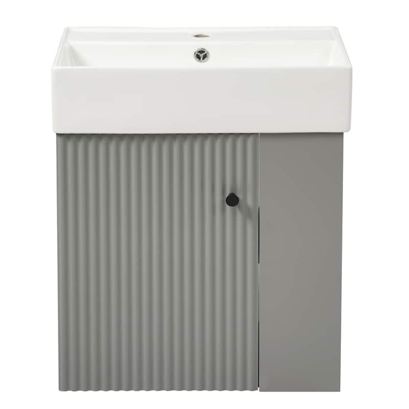 Roomfitters Modern 21.6" Floating Bathroom Vanity with Ceramic Sink, Soft-Close Door and Open Side Storage