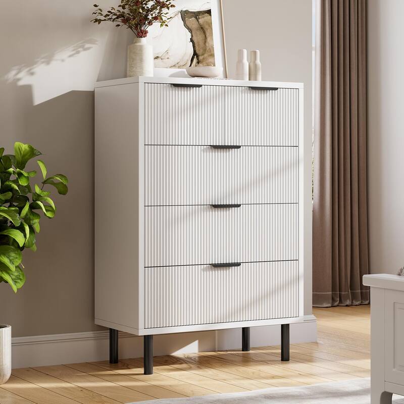 5 Drawer Dresser for Bedroom, Modern Wood Chest of Drawers with Wide Drawers - White