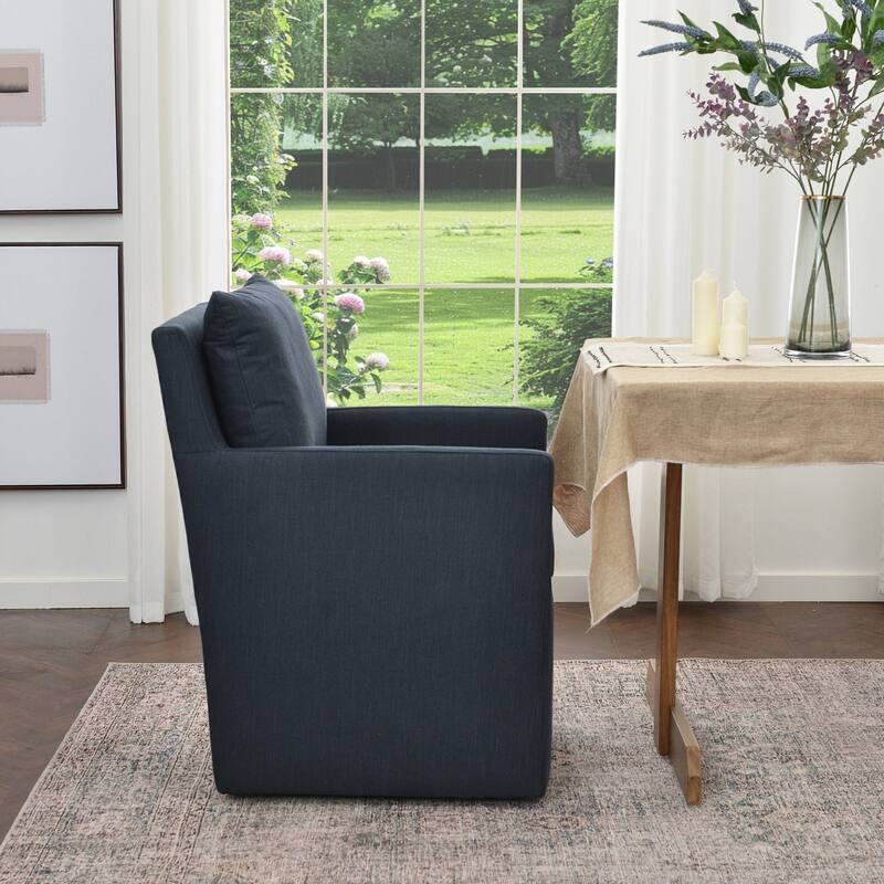 KINWELL 25" Performance Fabric Upholstered Rolling Dining Armchair