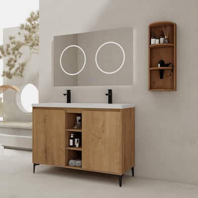 48" Freestanding Bathroom Vanity With Double Sink and Storage Rack, Soft Close Doors