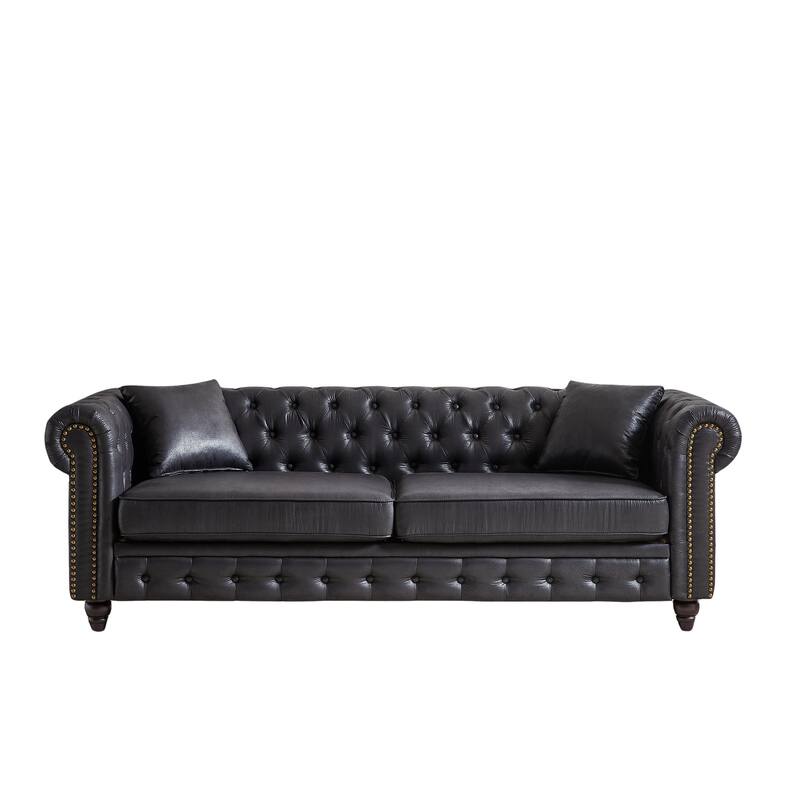 85.5" 3 Seater Button Tufted Chesterfield Sofa with Nailheads