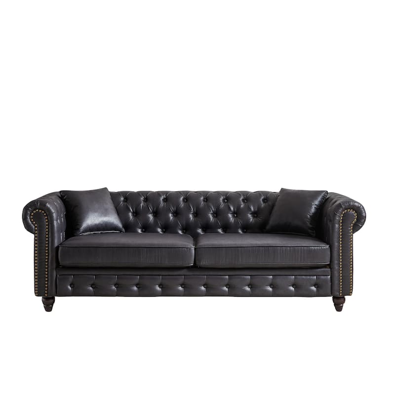 Chesterfield Sofa in Tech Fabric - 85.5" 3-Seater with Rolled Arms