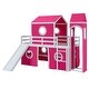 preview thumbnail 4 of 27, Playhouse Twin Size Loft Bed with Slide Pink Tent and Tower for Kids