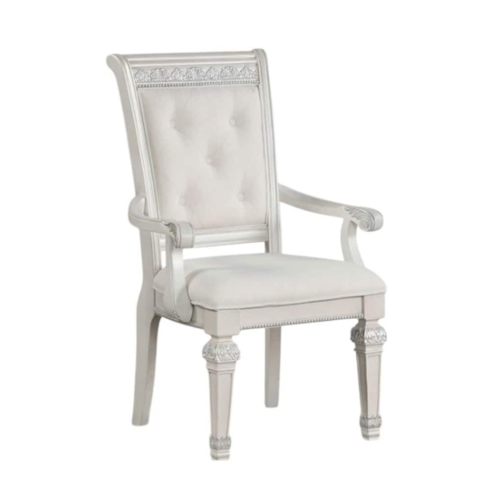 Miamy Dining Armchair Set of 2, Solid Wood, Ivory Button Tufted Fabric