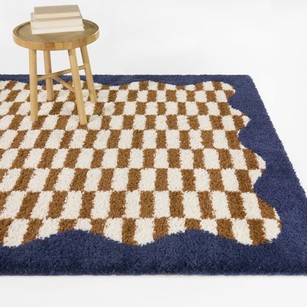 Candelaria Checkered Scallop Border Area Rug - 7'10" x 10' - Rust/Navy